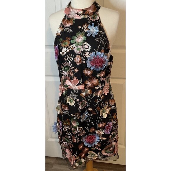 Entro Black 3D Flowers Floral Statement Dress Size Large New - Picture 1 of 6